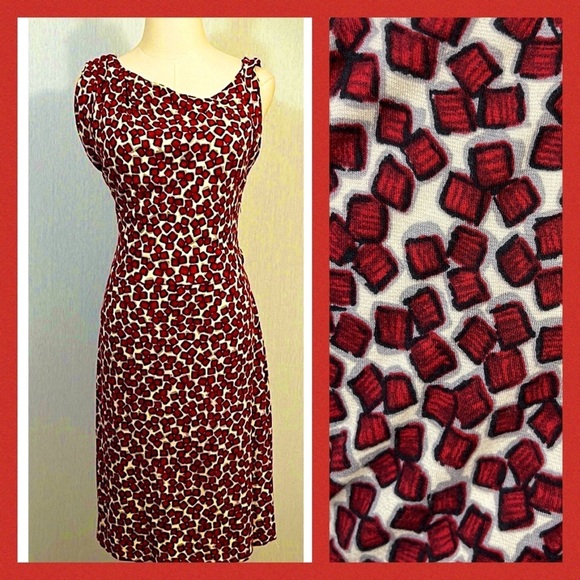 MNG by Mango cream red cube asymmetrical shift stretch shift dress - Picture 1 of 6